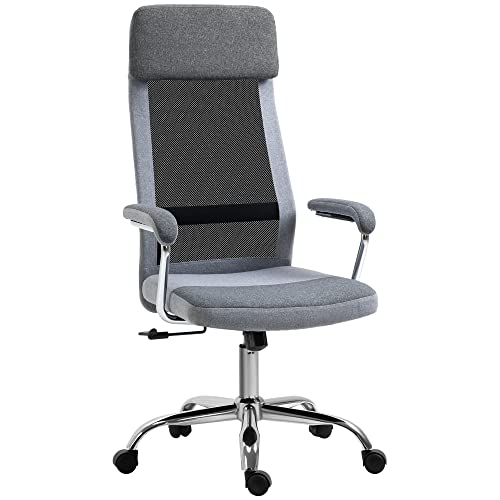 ergonomischer bürostuhl vinsetto mit höhenverstellung und kopfstütze hellgrau-schwarz