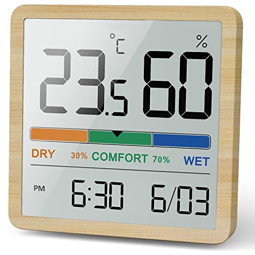 hygrometer innenthermometer noklead - digitales feuchtigkeitsmesser mit uhr für babyzimmer, küche, gewächshaus