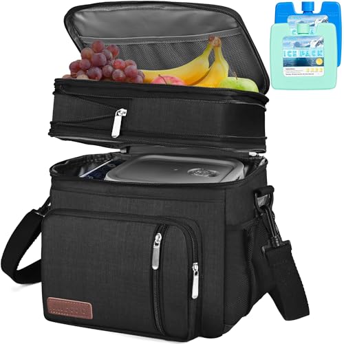 miycoo cool bag lunch bag doppelstöckig, auslaufsicher, für camping, picknick, büro