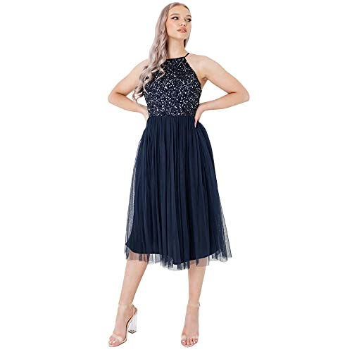 maya deluxe abendkleid damen midi navy für hochzeitsgäste, 36 eu