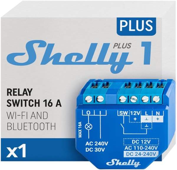 shelly plus 1 wlan bluetooth relais steckdose per app steuern 11,92