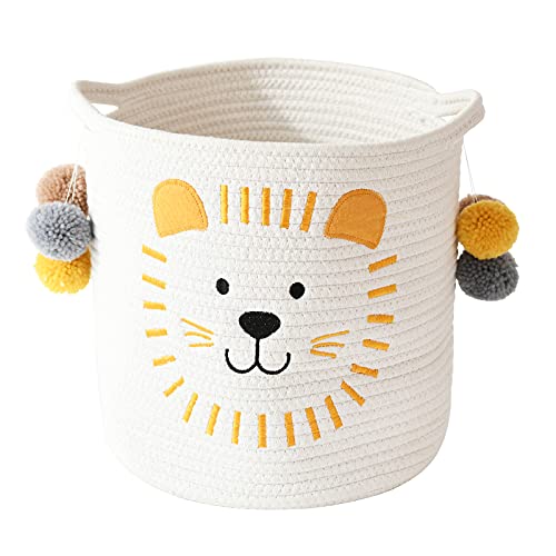 cotton rope storage basket von INough mit griffen, kinder spielzeugkorb lion