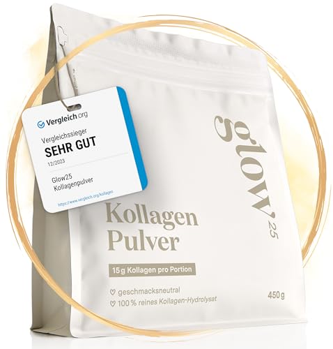 Glow25 Collagen Pulver 450g - kollagen hydrolysat, peptide typ 1 und 3, perfekte löslichkeit