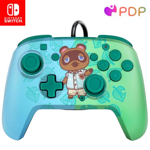 pdp gaming faceoff deluxe+ switch pro controller animal crossing tom nook blau grün