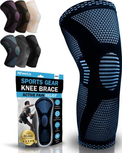 powerlix kniebandage, kompressionkniestütze für arthritis, meniskusriss, hellblau, m