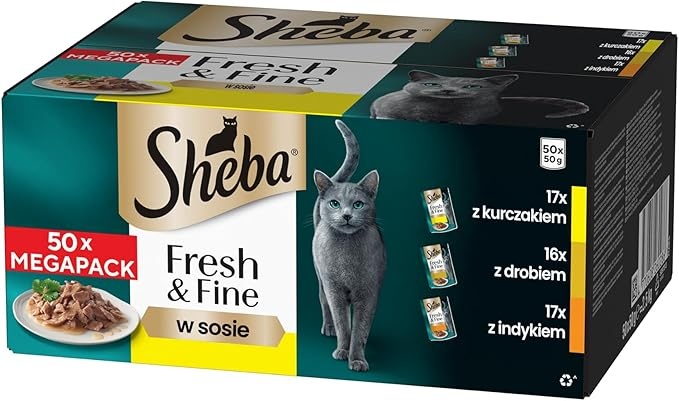 Sheba Fresh & Fine 50x50g Portionsbeutel Huhn Geflügel Truthahn in Sauce