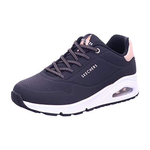 skechers uno shimmer away sneaker damen, schwarz durabuck, rose gold trim 38 eu
