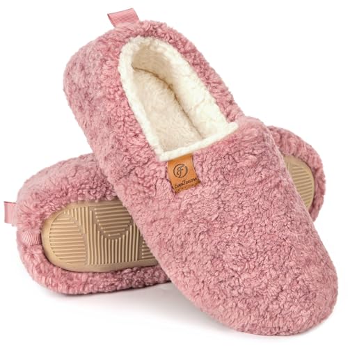 Damen Winter Hausschuhe Kunstwolle Memory Foam Geschlossen Pantoffeln, rose, 36/37 EU