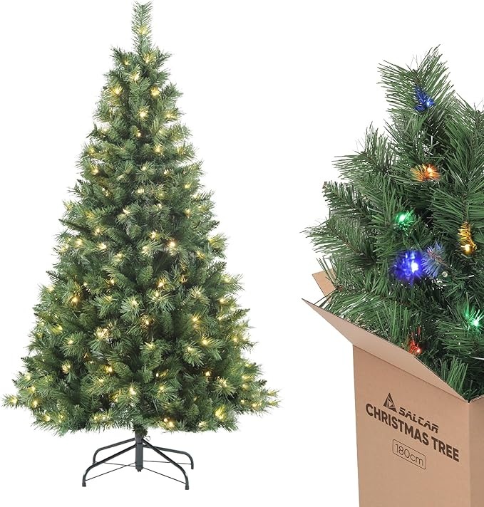 salcar künstlicher weihnachtsbaum 180 cm mit led beleuchtung warm rgb, 9 modi, fernbedienung