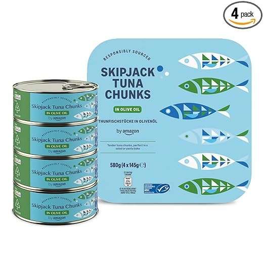 Thunfischstücke in Olivenöl 145g, 4er-Pack von Amazon