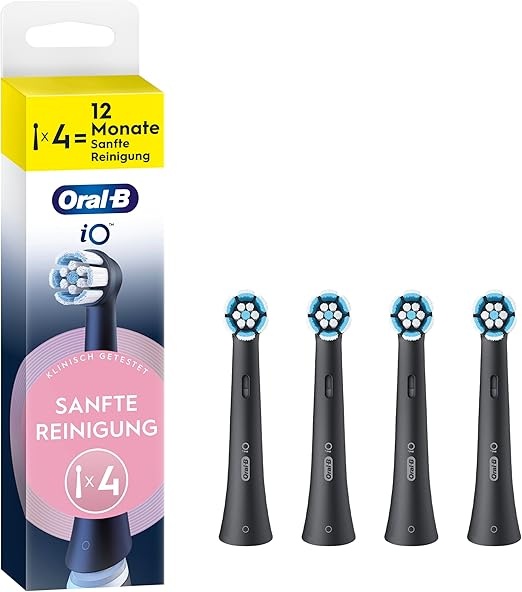 Oral-B iO Aufsteckbürsten Sanfte Reinigung für empfindliches Zahnfleisch, Schwarz, 4 Stück