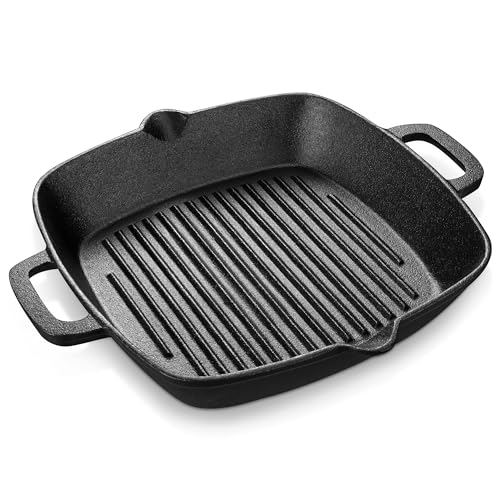 velaze gusseisen grillpfanne 32x27,5 cm mit ausguss und 2 henkeln für gasgrill camping
