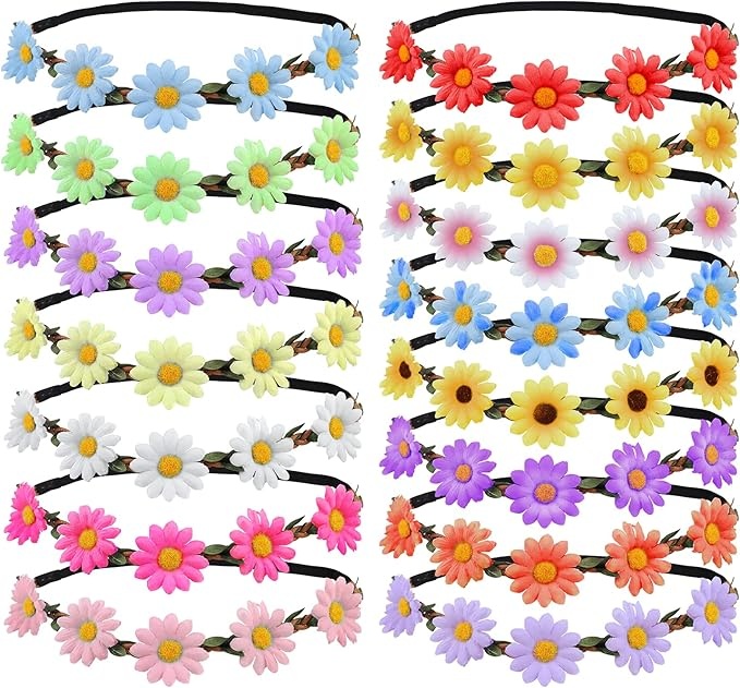 blumenkranz 15 stück sonnenblume stirnband haar garland kopfschmuck mehrfarbig für kinder frauen mädchen braut jungfernhebung