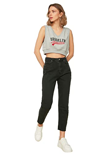 trendyol damen high waist mom jeans schwarz, europäische Größe 34