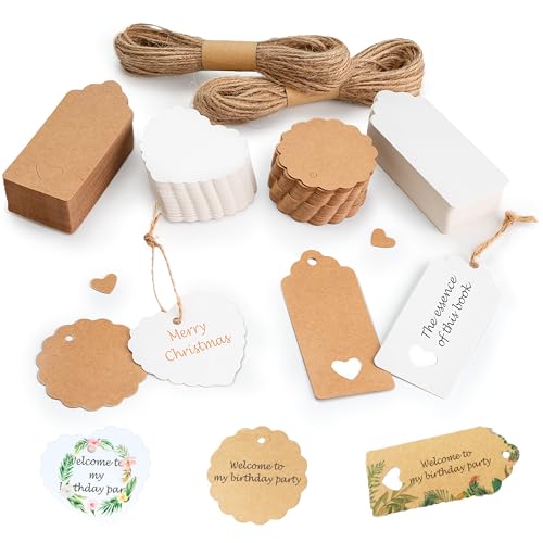 Produktbild: ruammer geschenkanhänger 200stk kraftpapier etiketten mit jute schnur für feierlichkeiten