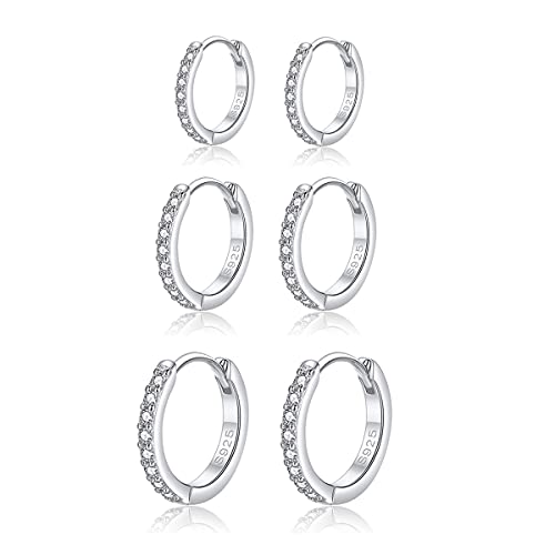 Creolen set silber damen 925 sterling silber, 3 paare klein ohrringe mit zirkonia