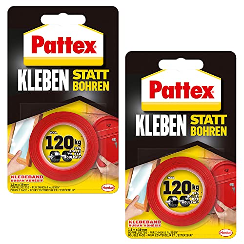 pattex doppelseitiges klebeband extra stark für innen außen montagearbeiten, 2er pack