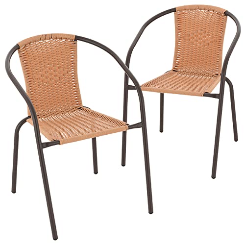 bistrostuhl nexos 2er set stapelstuhl balkonstuhl terrassenstuhl hellbraun poly-rattan
