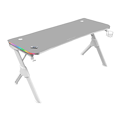 marsgaming gaming tisch 140cm rgb, weiß mit extra ständer und mousepad