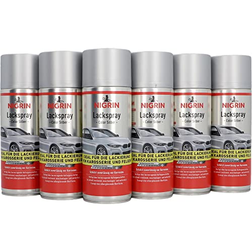 nigrin lackspray silber für felgen und karosserie, 6 x 400 ml, schnell trocknend