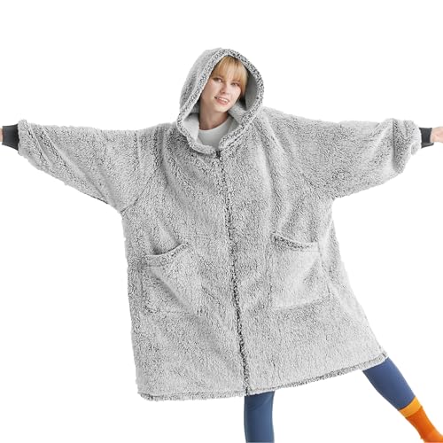 bedsure hoodie decke mit ärmeln, tragbare sherpa kuscheldecke als tv decke