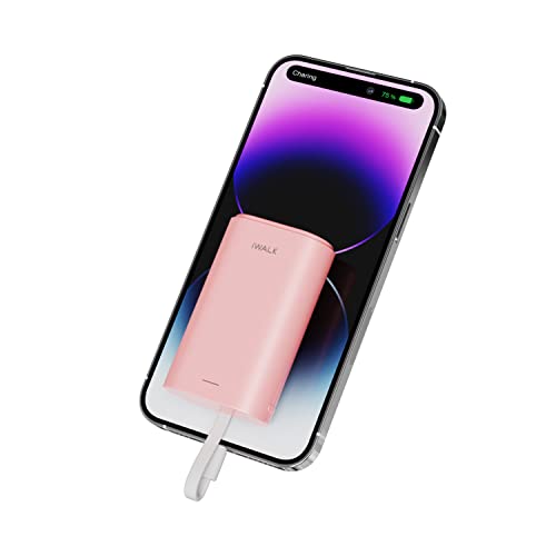 power bank 9000mAh, iwalk tragbares ladegerät mit integrierten kabeln, kompatibel mit iphone, samsung und mehr