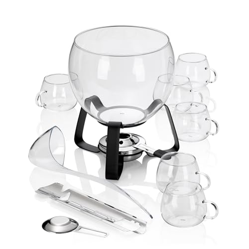 feuerzangenbowle set 11 teilig kela, 3,5l glasschale, 6 gläser, zuckerzange, schöpfer