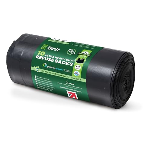 BIN IT Müllsäcke 120 Liter, 10x ultra robust, 80 kg Hub-getestet, 60 m, Haushalt, Garten