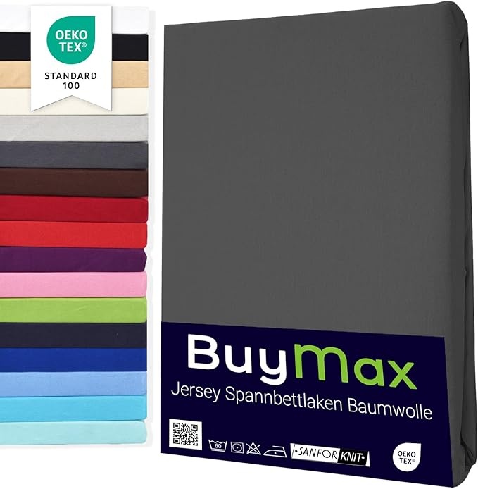 Produktbild: spannbettlaken 180x200cm buymax doppelpack 100% baumwolle anthrazit bis 25 cm