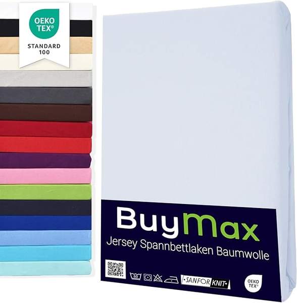 Produktbild: Spannbettlaken 180x200cm 100% Baumwolle Jersey, Matratzenhöhe bis 25 cm, Weiß