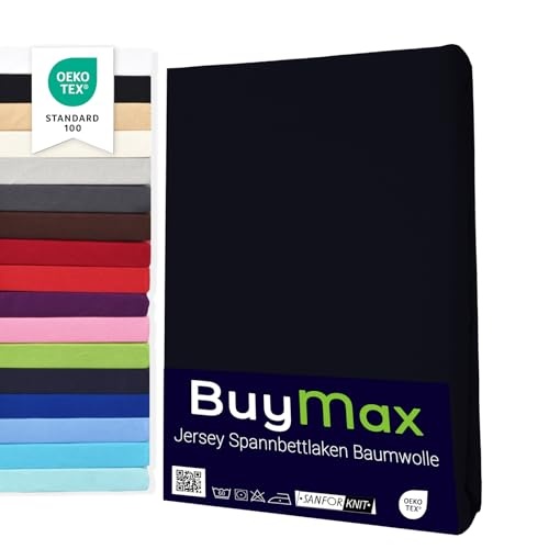 buymax spannbettlaken 140x200cm doppelpack 100% baumwolle schwarz jersey bis 25 cm