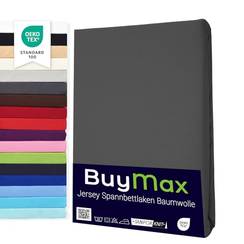 buymax spannbettlaken 90x200 cm jersey baumwolle anthrazit matratzenhöhe bis 25 cm