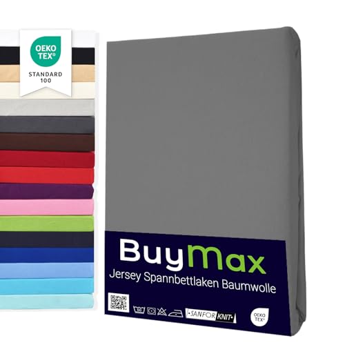 spannbettlaken buymax 100 % baumwolljersey 180 x 200 cm anthrazitgrau bis 25 cm höhe