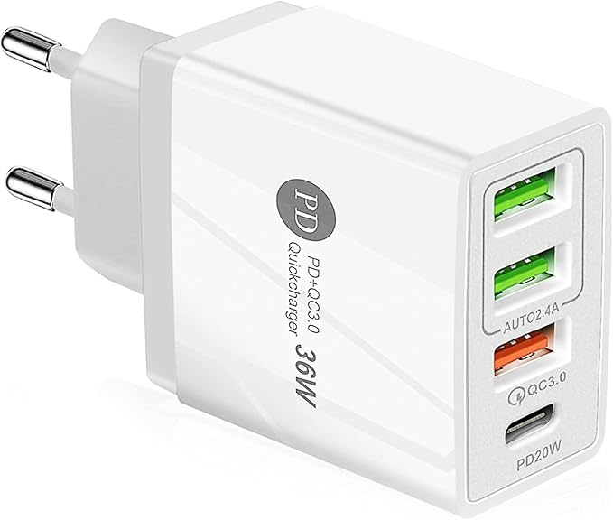 36W USB schnellladeadapter von Dee Banna, 4 ports für iPhone, Samsung, Xiaomi, iPad