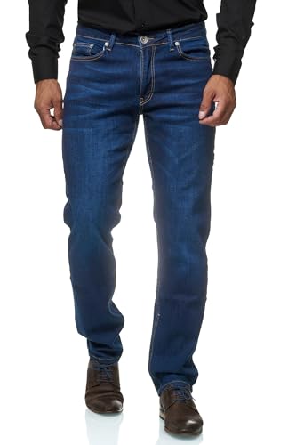 jeel herren jeans navy 31w 38l regular fit stretch straight cut basic washed