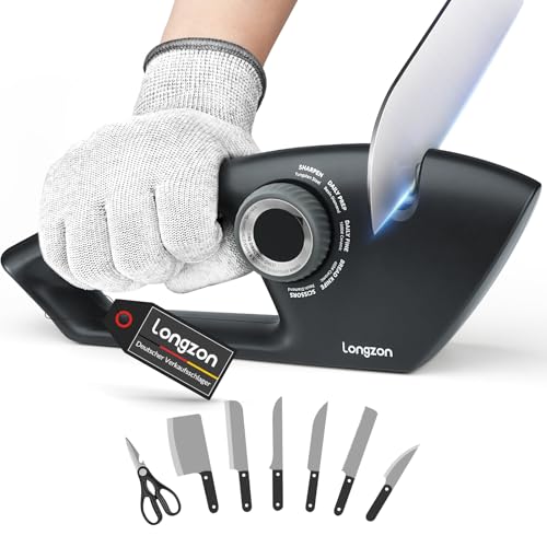 longzon messerschärfer 5-in-1 höhenverstellbar mit schutzhandschuhen für stahl und gezahnte messer