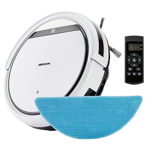 medion e32 robotersauger mit wischfunktion, 2-in-1, fernbedienung, ladestation