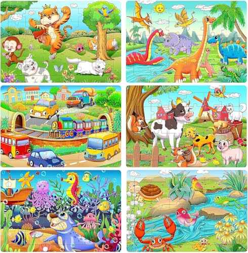 holz puzzle 30 teile lernspielzeug für kinder ab 3 jahren, 6 bunte puzzles