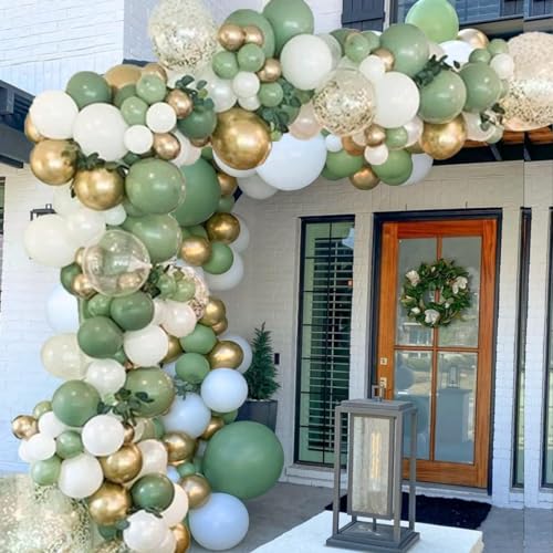 eukalyptus grün gold weiß luftballons set 152 stück hochzeit geburtstag dekoration