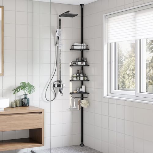 SONGMICS Eckregal Bad, höhenverstellbar, 4 Ablagen, schwarz, 85-305 cm BCB001B01