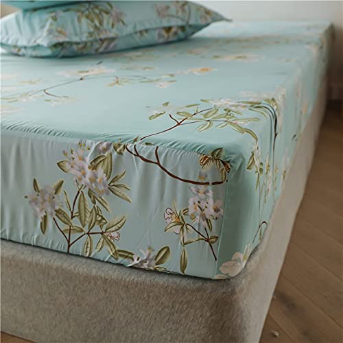 Boqingzhu Satin Spannbettlaken 90x200 cm Blau Uni für 30 cm Matratzen