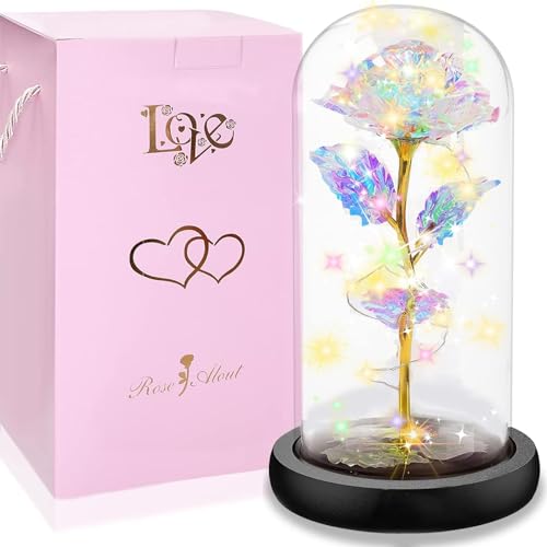 rose in glass, ewige rose mit led, kunstblume, geschenk für frauen, valentinstag, geburtstag