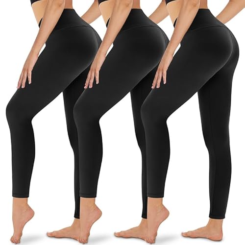 gayhay leggings damen high waist blickdicht sportleggings 3er pack schwarz L-XL