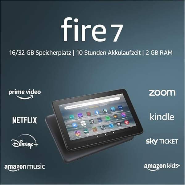 fire 7 tablet 7 zoll display 16 gb neuestes modell 2022 schwarz mit werbung