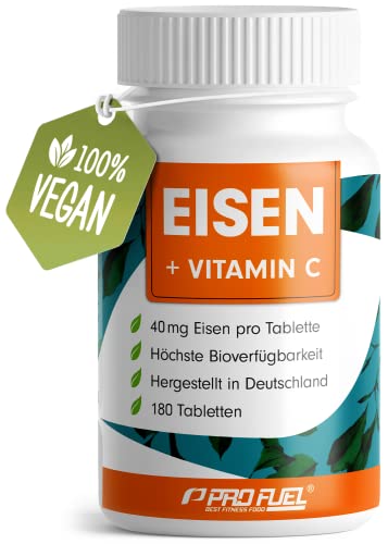 Eisentabletten 180 Stück mit 40 mg Eisen, Vitamin C und -Bisglycinat vegan