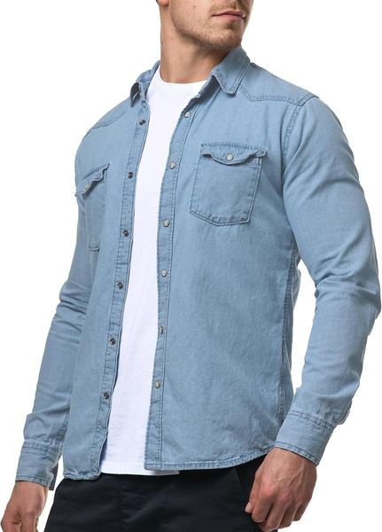 Indicode Herren Mike Jeanshemd 2 Brusttaschen 100% Baumwolle