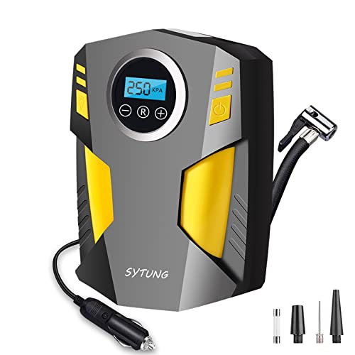 sytung 12v kompressor luftkompressor autoreifenpumpe mit 3 düsenadaptern