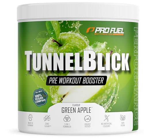 pre-workout booster tunnelblick grüner apfel 440g mit citrullin, arginin, koffein, vegan