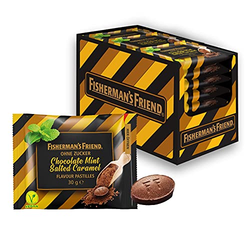 fisherman's friend zuckerfreie vegane pastillen schokoladen minze salted caramel 20 x 30g