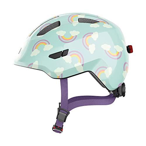 kinderhelm abus smiley 3.0 mit licht - hellblau regenbogen, größe s